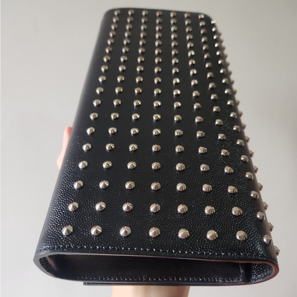 YSL Saint Lauren Silver Studded Black Leather Clutch - Picture 3 of 15